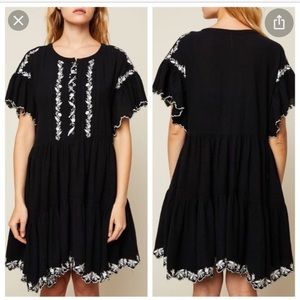 Free People black tiered dress white details